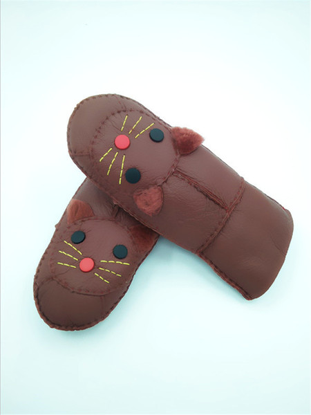 Free shipping New Ms. Fingerless Cat Pattern Fashion Gloves Cute Warm Women True Wool Leather Gloves