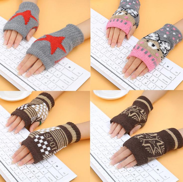 Women Girls Winter Warm Soft hand knitting Fingerless Gloves Half Cuff Elastic Bowknot Star Glove Fashion Accessories