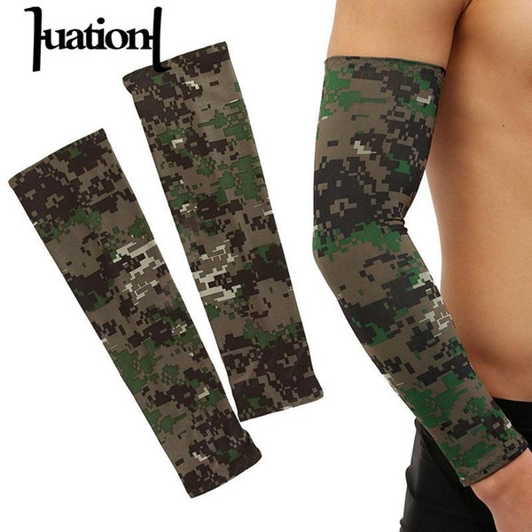 Huation 1Pair Arm Sleeves Men Women Comfortable Outdoor Sunscreen Sleeves Elastic Camouflage Print Cool Arm Warmers Basketball