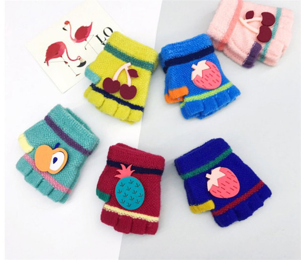 Warmer Kids Fruits Colorful Outdoor Knit Warm Gloves Children Fur Gloves Sheep Skin Mittens Winter Kids Brand Leather Gloves Handmade Sewing