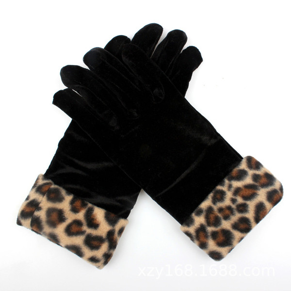 Gold Velvet Leopard Gloves Women's Fashion Sexy Etiquette Gloves Cycling Cold Autumn and Winter Warm Jewelry