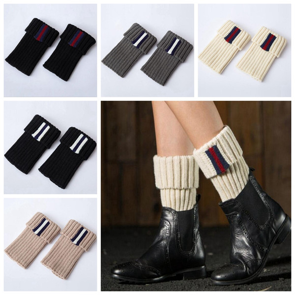 Knitted Boot Cuffs Striped Women Ladies Crochet Toppers Knit Leg Warmers Winter Short Boot Socks 5 Colors OOA2915