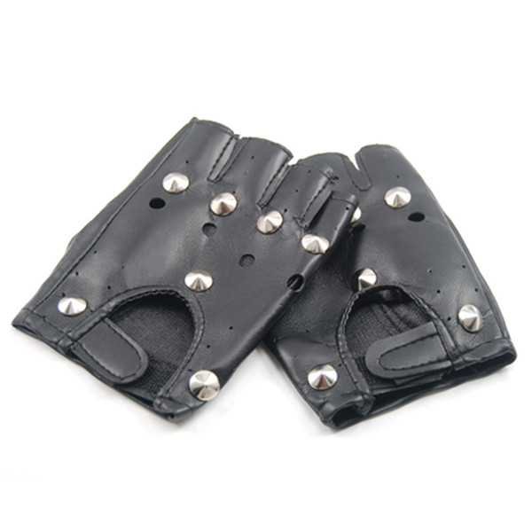 SYB 2016 NEW Unisex Cool BLACK Punk Rock Studded LEATHER LOOK FINGERLESS GLOVES FANCY