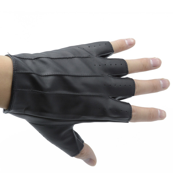 Men Leather Gloves High Quality Slip-resistant Half Finger Sheep Leather Fingerless Gloves Dance Stage Driving