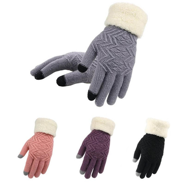 2018 Fashionable Winter Warm Gloves Touchscreen Gloves Women Knit Wool Lined Texting