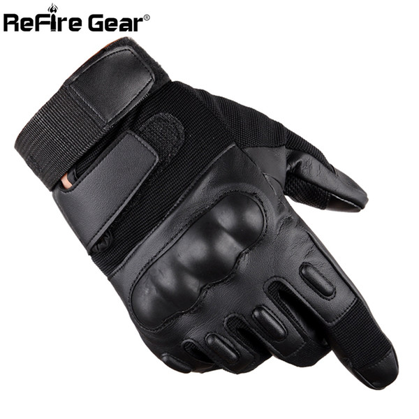 ReFire Gear Full Finger PU Leather Tactical Gloves Men SWAT Forces Army Gloves Shell Knuckle Combat Fight Bicycle Glove