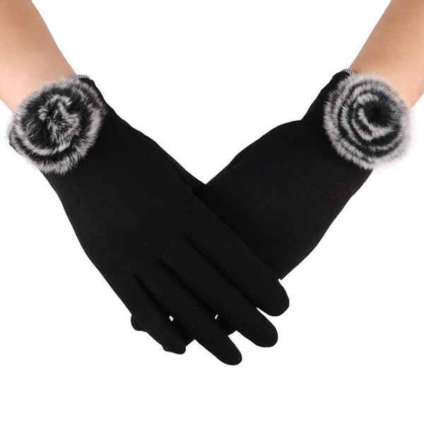 Women Elegant Plush Ball Gloves Winter Outdoor Warm Cashmere Gloves Girls Full Finger Mittens Female #RN