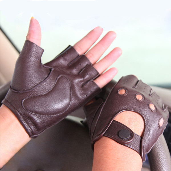 Hot Sale New Leather Spring And Summer Gloves Men Driving Non-Slip Half Finger Gloves Imitation Deerskin M044W-5