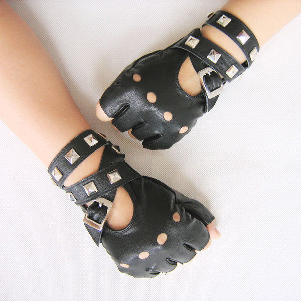 New gothic punk cool lady girl Sexy Disco dance rock-and-roll fingerless short PU leather gloves free shipping