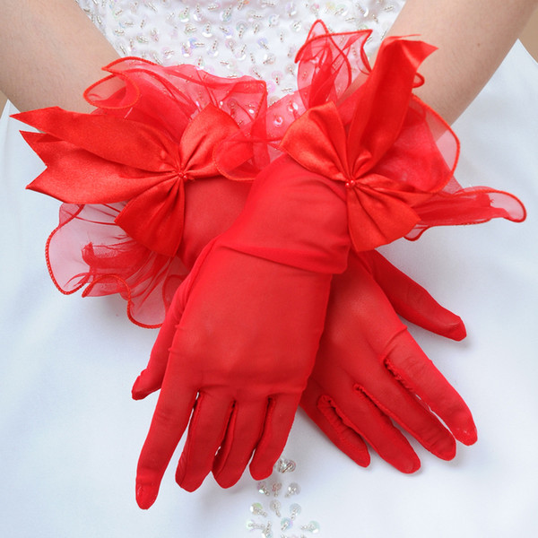 Short black red white party dancing performance driving girl lady princess women gloves with bowknot free shipping wholesale