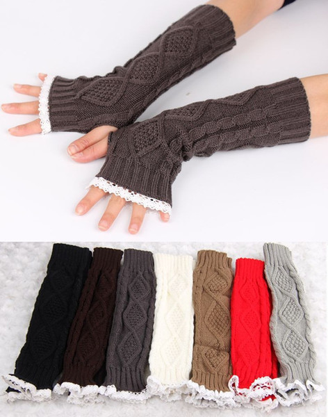 New Women Lady winter lace knitted fingerless gloves knitting mitten crochet hand wrist warmer gloves half-fingers gloves B939