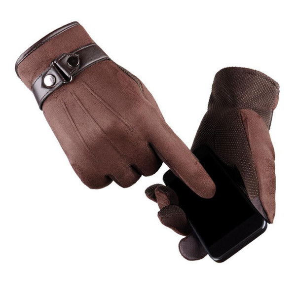 winter gloves men Faux suede Leather Full finger Anti Slip Warm Gloves Winter Autumn Men Mitten 2018