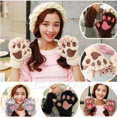 Claw Paw Plush Mittens Short Fingerless Half Finger Gloves Bear Cat Plush Paw Claw Half Finger Glove Soft Half Cover Gloves KKA2718