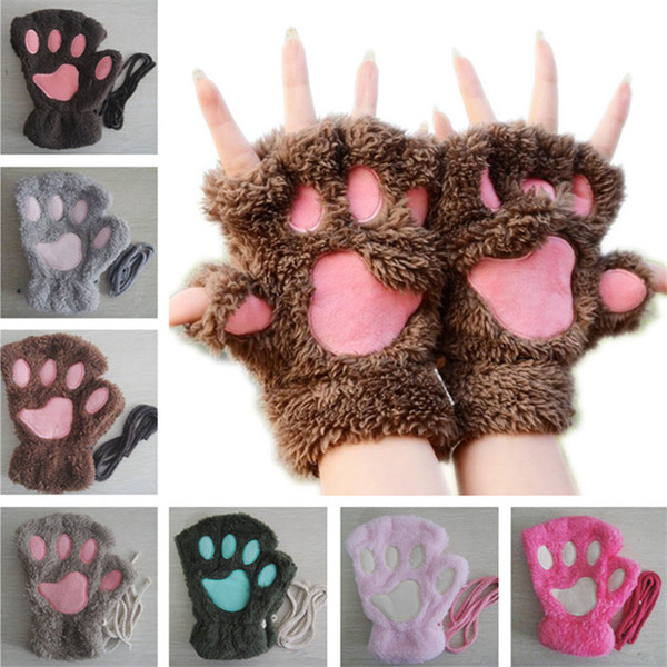 Women girl children winter fluffy plush Gloves Mittens Paws gloves stage perform prop Cosplay cat Bear Paw Claw Glove 200pair T1C367