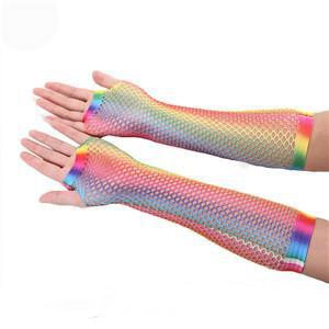 Rainbow Fishnet Fingerless Gloves Sexy Colorful Shiny Mermaid Long Half-finger Gloves Bridal / Party/ Nightclub Fishnet Gloves