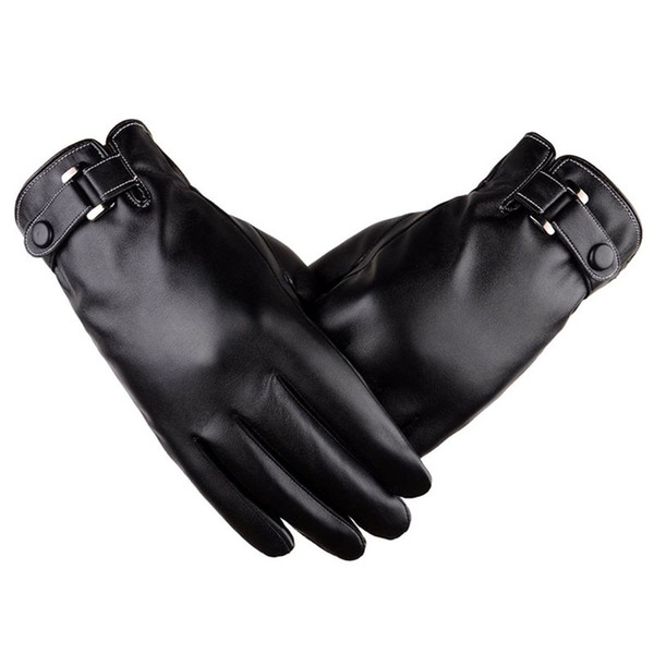 Mens Winter Driving PU Leather Touchscreen Gloves Warm Soft Thick Fleece Lining Windproof Water-resistant Biking Outdoor Gloves Black Brown