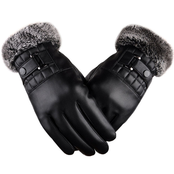 Men Winter Warm Leather Gloves Motorcycle Driving Fitness Fur Gloves Touchscreen Soft Thick Fleece Lining Outdoor Windproof