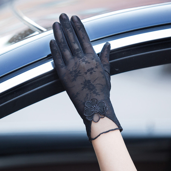 Designer lace sunscreen gloves women retro elastic summer outing uv driving gorgeous multi-color finger gloves sexy accessories