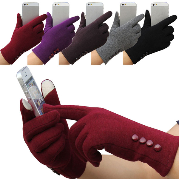 4 colors choice Fashion Womens Winter Touch Screen Gloves Outdoor Sports Warm 4 Buttons Gloves Free Shipping Five Fingers Gloves DHL free