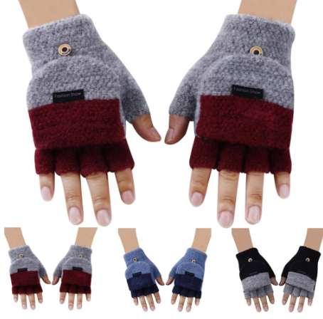 Men Knitted Fingerless Gloves Autumn Winter Warm Patchwork Flip Mittens Fashion Male Half Finger Gloves Guantes Gants Homme