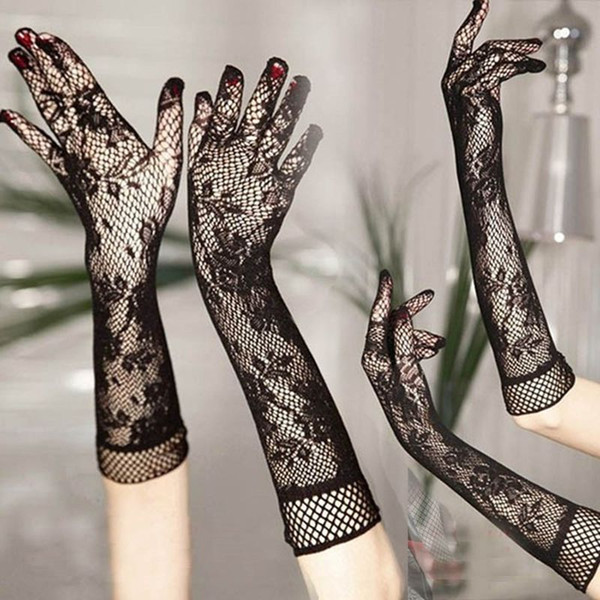 New Summer wedding lace Gloves Five Finger Fishnet Wedding Gloves Stretch Lace Opera Length Gloves