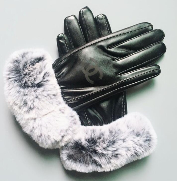 2018 Winter New Arrival Luxury Brand Designer Unisex Warm Touch Leather Fur Sport Gloves Free Shipping