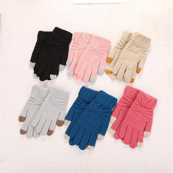 Fashion Winter Touch Screen Gloves Knitted Glove Thick Warm gloves for Women Driving Jacquard Five Fingers Gloves