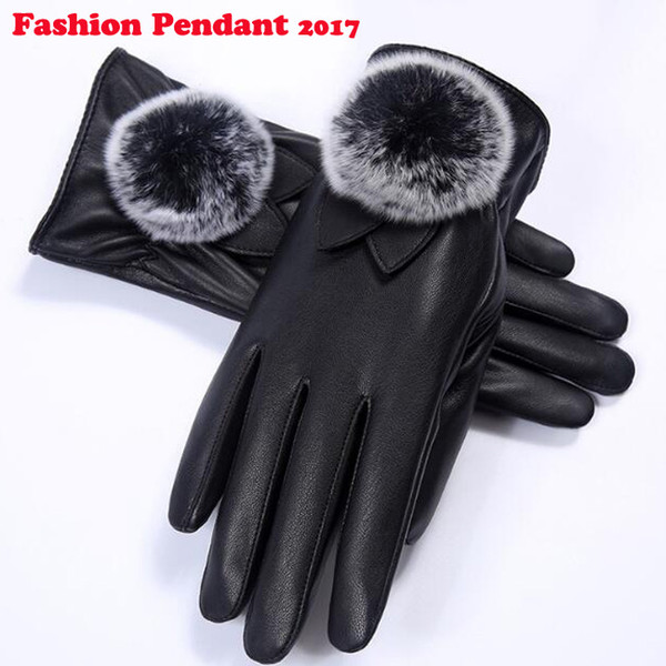 2018 Touch Screen Windproof Outdoor black Gloves For Women winter windstopper waterproof bare wrist leather gloves