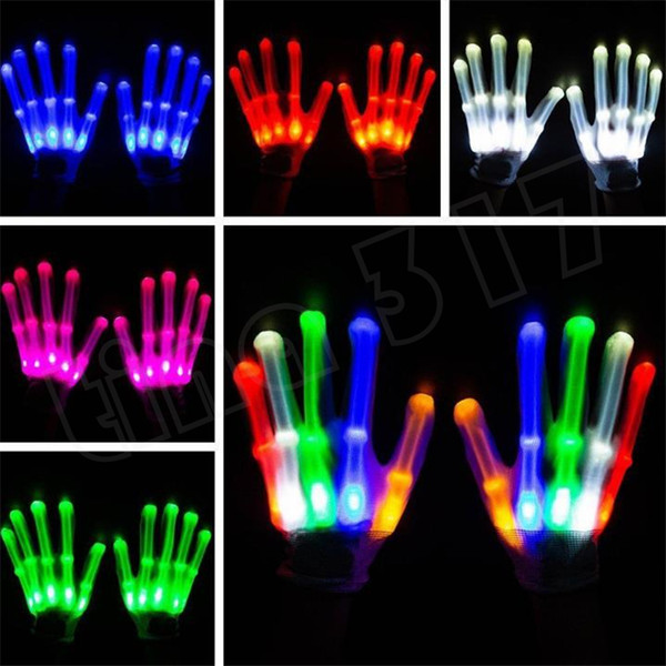 Halloween Christmas dance performance props LED luminous glove colorful flashing gloves Rainbow fluorescent five fingers gloves T7C5003