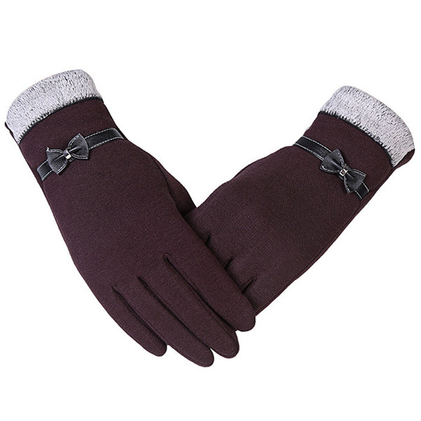 Fashion Elegant Womens Screen Winter Warm Wrist Gloves Mittens Cashmere Bow Five Fingers Top Quality Factory Wholesale