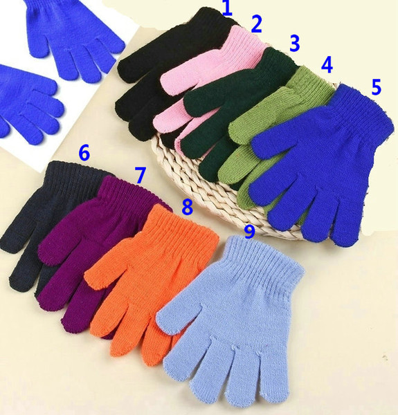 Fashion HOT 9 SOLID COLORS Children's Kids Magic WINTER Gloves Girl Boys Kids Stretching Knitting Winter Warm Gloves Choosing Colors