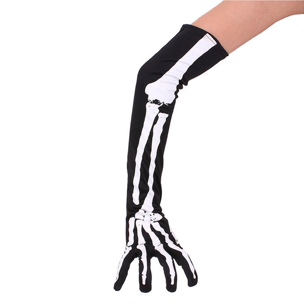 Halloween display Skeleton gloves props hand long bone sleeves carton Character black color creative Finger Gloves factory wholesale