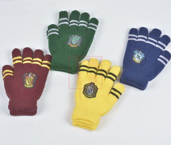 Harry School Gryffindor Slytherin Ravenclaw Hufflepuff Gloves Badge Five Fingers Gloves Cosplay Potter Fans Thick Gloves Drop Shipping