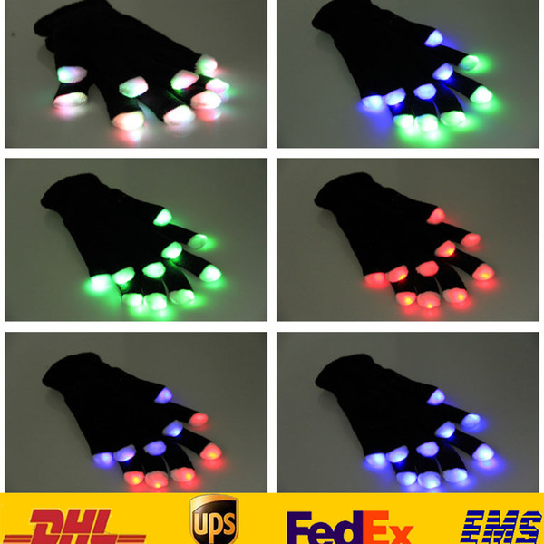 Fashion Led Flash Five Fingers Gloves Unisex Women Men Bare Wrist Light Luminous Gloves Of Party Halloween XMAS Accessores Gifts HH-G01