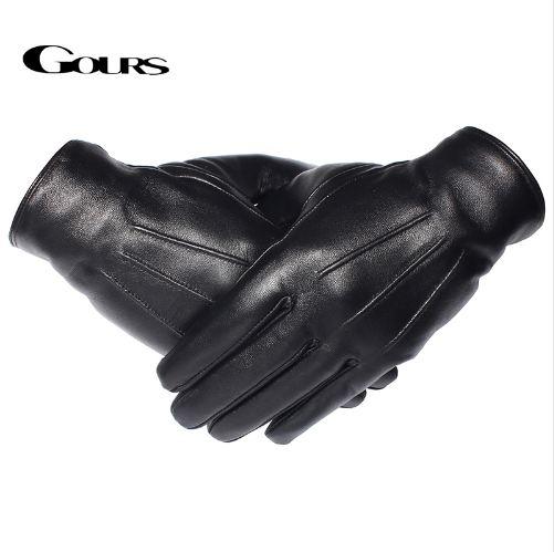 Gours Men's Genuine Leather Gloves Real Sheepskin Black Touch Screen Gloves Button Fashion Brand Winter Warm Mittens New GSM050