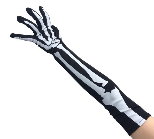 New Halloween Hand-bone Gloves Skull Long Section Five Fingers Gloves Sleeves Finger Gloves Halloween Costumes Props