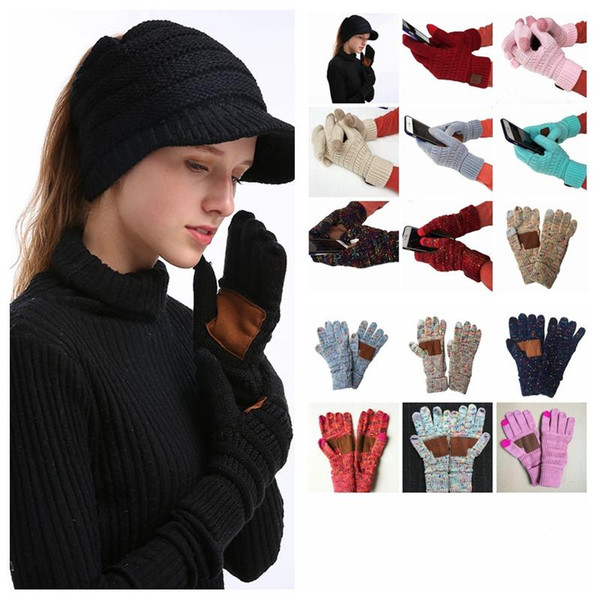 CC Touch Screen Gloves 15 Colors Winter Knitted Gloves Fashion Stretch Woolen Knit Warm Full Finger Mittens Party Supplies 100pairs