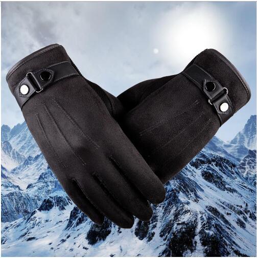 2018 winter gloves men Faux suede Leather Full finger Anti Slip Warm Gloves Winter Autumn Men Mitten