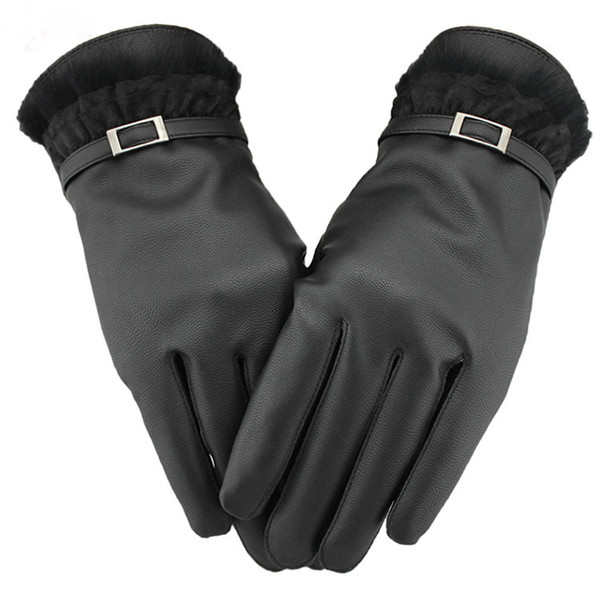 Hot Sale PU Leather Screen Touch Gloves Warm Black PLush Edge Driving Telefingers Gloves For Iphone Ipad Mobile ENX*10