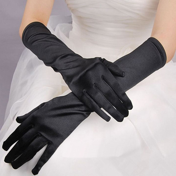 Satin Long Finger Elbow Sun protection gloves Opera Evening Party Prom Costume Fashion Glove black red grey Weeding White Five Fingers Glove