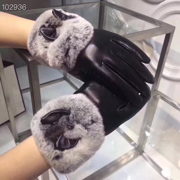 New arrival fashion hot sale warm for women Rabbit fur Real lambskin Gloves skin gloves LEATHER Warm for women's gloves with original box