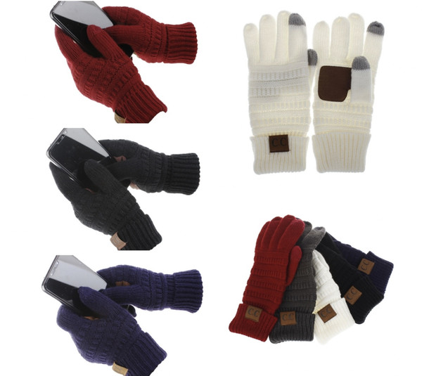 CC Knitted Touch Screen Gloves Winter warm knitting Touch Screen Smart Cellphone Five Fingers Gloves 2pcs/pair