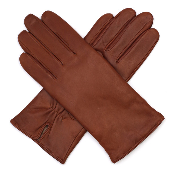 Harssidanzar Womens Luxury Italian Leather Gloves Vintage Finished Cashmere Lined (Brandy Color)