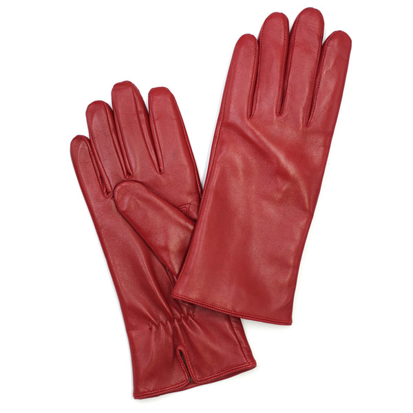 Free Shipping Harssidanzar Womens Luxury Italian Leather Gloves Vintage Finished Cashmere Lined (Red Color)