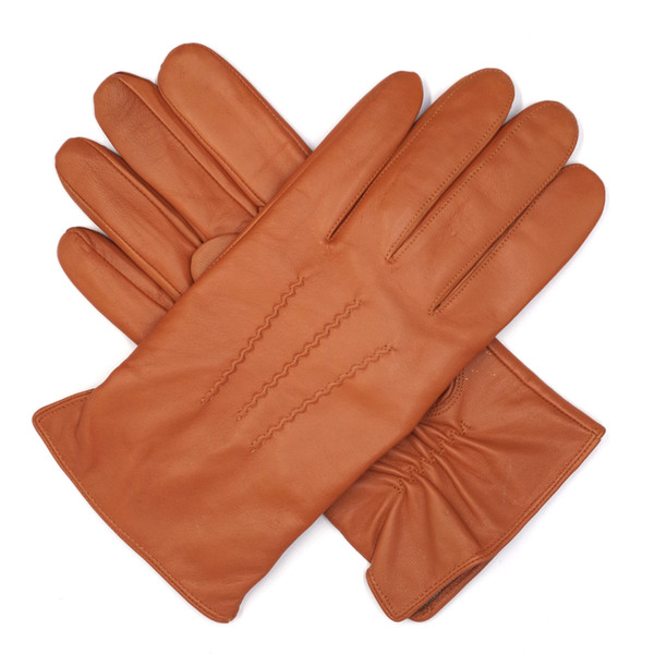 Free Shipping Harssidanzar Mens Luxury Italian Sheepskin Leather Gloves Vintage Finished Wool Lined (Tan color)