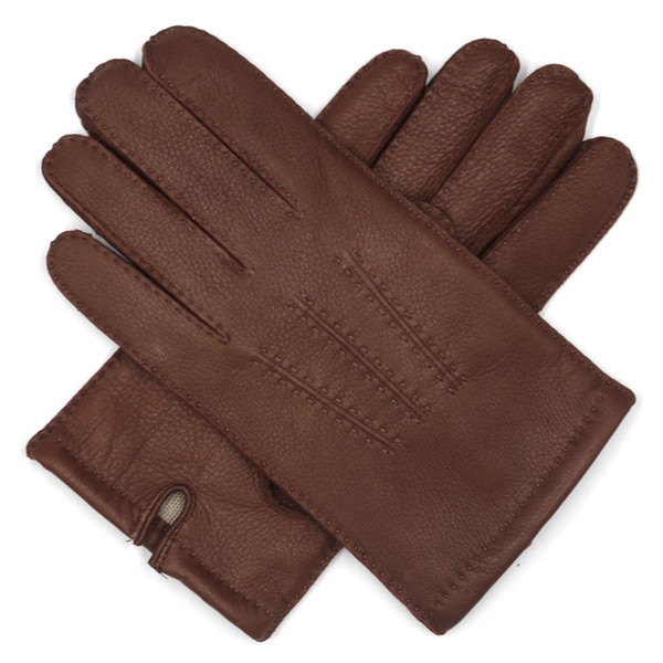 Free Shipping Harssidanzar Mens Luxury Italian Deerskin Leather Gloves Vintage Finished Cashmere Lined for Mens Texting and Driving (SADDLE)