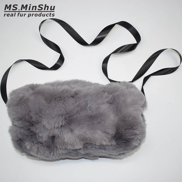 Real Fur Handmuff Winter Hand Warmer Real Rex Rabbit Fur Muff Fashion Woman Handmuff With Straps Hand Warmer MS.MinShu Brand