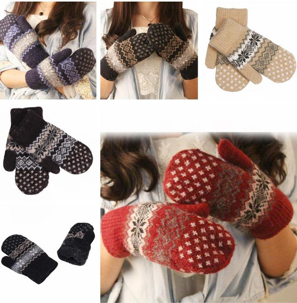 Womens Christmas Gloves Cashmere Knit Wool Women Girl Snowflake Winter Keep Warmer Mittens Gloves cheap price Xmas gift G119