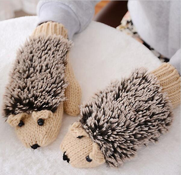 New Attracive Autumn Winter Gloves Women Mittens Cute Lovely Cartoon Knitted Hedgehog Glove Guantes Tacticos Girls Luva JIA551