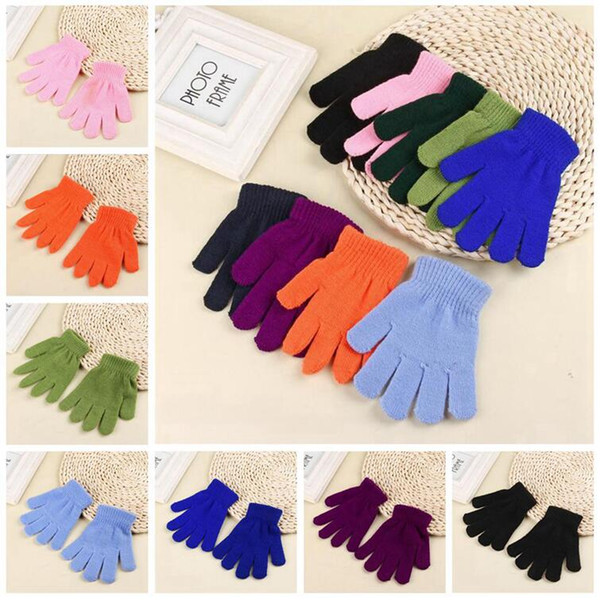 Solid Color Winter Gloves Knitted Warm Full Finger Mittens Children Candy Color Gloves Cute Student Glove 9 Colors OOA3782